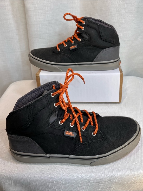 Vans Other - Vans Youth 7 Black Gray Mid Top Sneakers Orange Laces Women’s 8.5 Skate Shoes